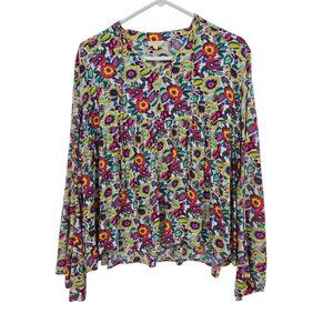 Layerz Size Small Womens Top Babydoll Pleated Bell Sleeve Boho Hippie Blouse